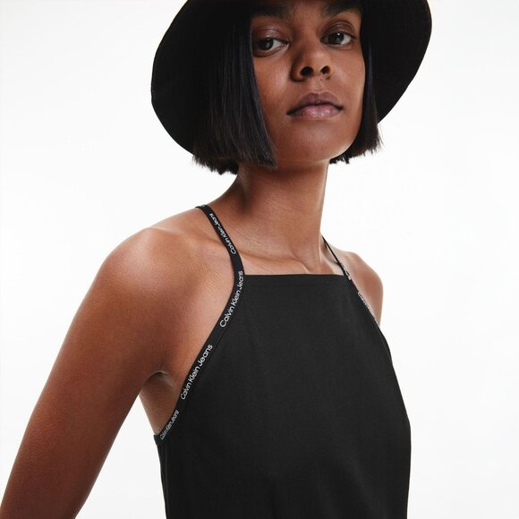 Calvin Klein Jeans Black Logo Strap Cami Dress Y2K Style - Picture 2 of 9